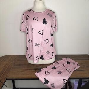 Pink Heart Print Lounge Set with Love Text Size Large